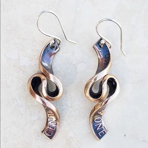 Recycled Copper Penny Handmade Ribbon Earrings